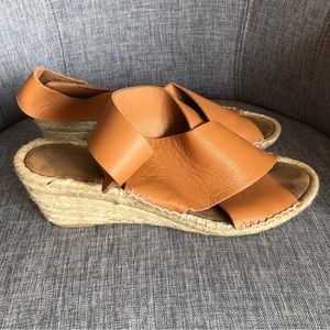 Caramel tan leather espadrille wedge sandals 9